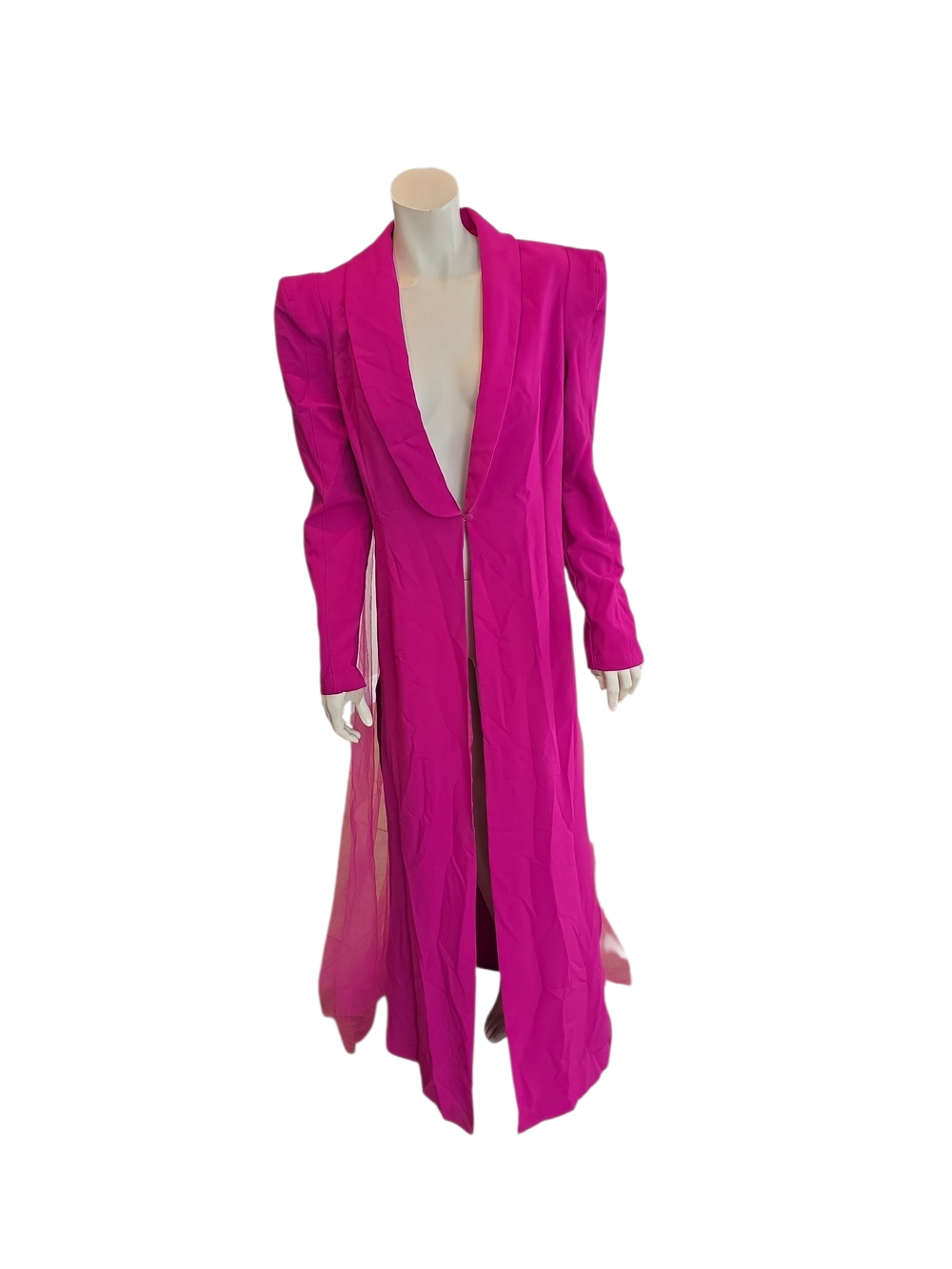 Vintage Floor Length Fuchsia  Opera Coat With Attached Net Train